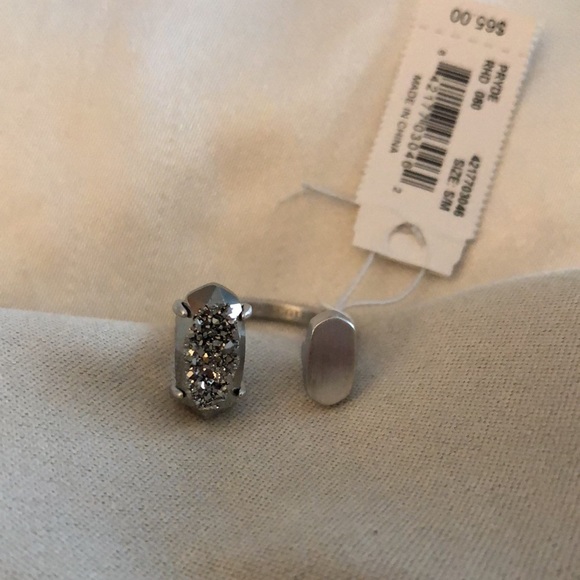 Kendra Scott Pryde Silver Tone Open Ring With Platinum Drusy Stone Size S/M NWT - Picture 3 of 11